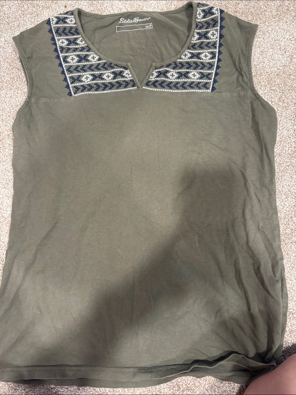 Eddie Bauer Olive Embroidered Sleeveless Tank